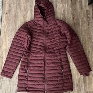 Columbia Women's White Out Mid Omni Heat Long Hooded Light Jacket Coat Puffer